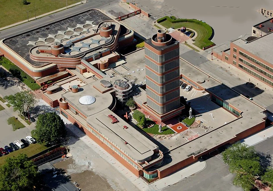 Johnson Research Tower and Administration Building marks Frank